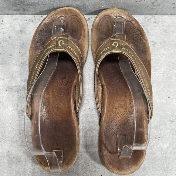Olukai Haiku Ella Women's Thongs Sandals Size 10 Gold Leather Brown Flipflop‎ - Picture 4 of 9